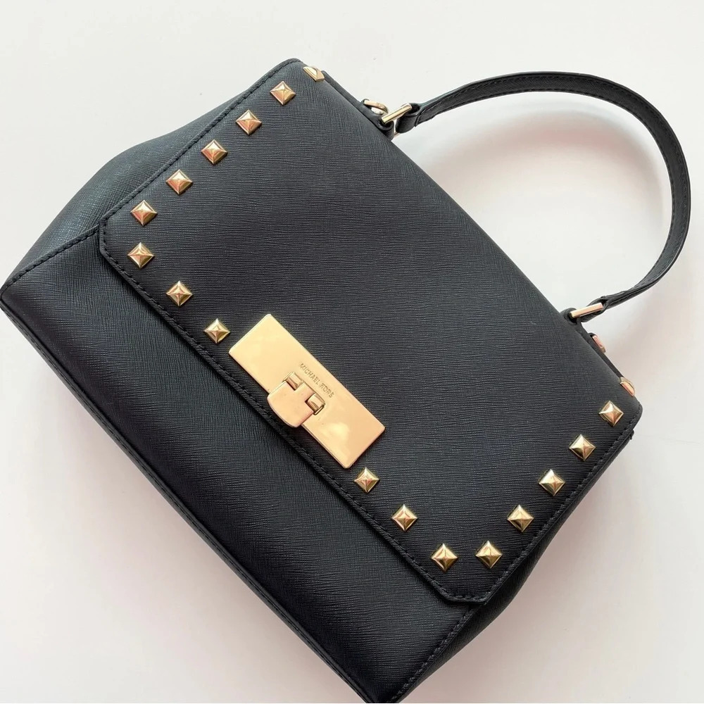 Michael Kors Black Saffiano Women's Sandrine Stud Small Leather Mini Bag - Picture 2 of 15